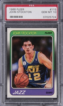 1988 Fleer #115 John Stockton Rookie Card - PSA GEM MT 10